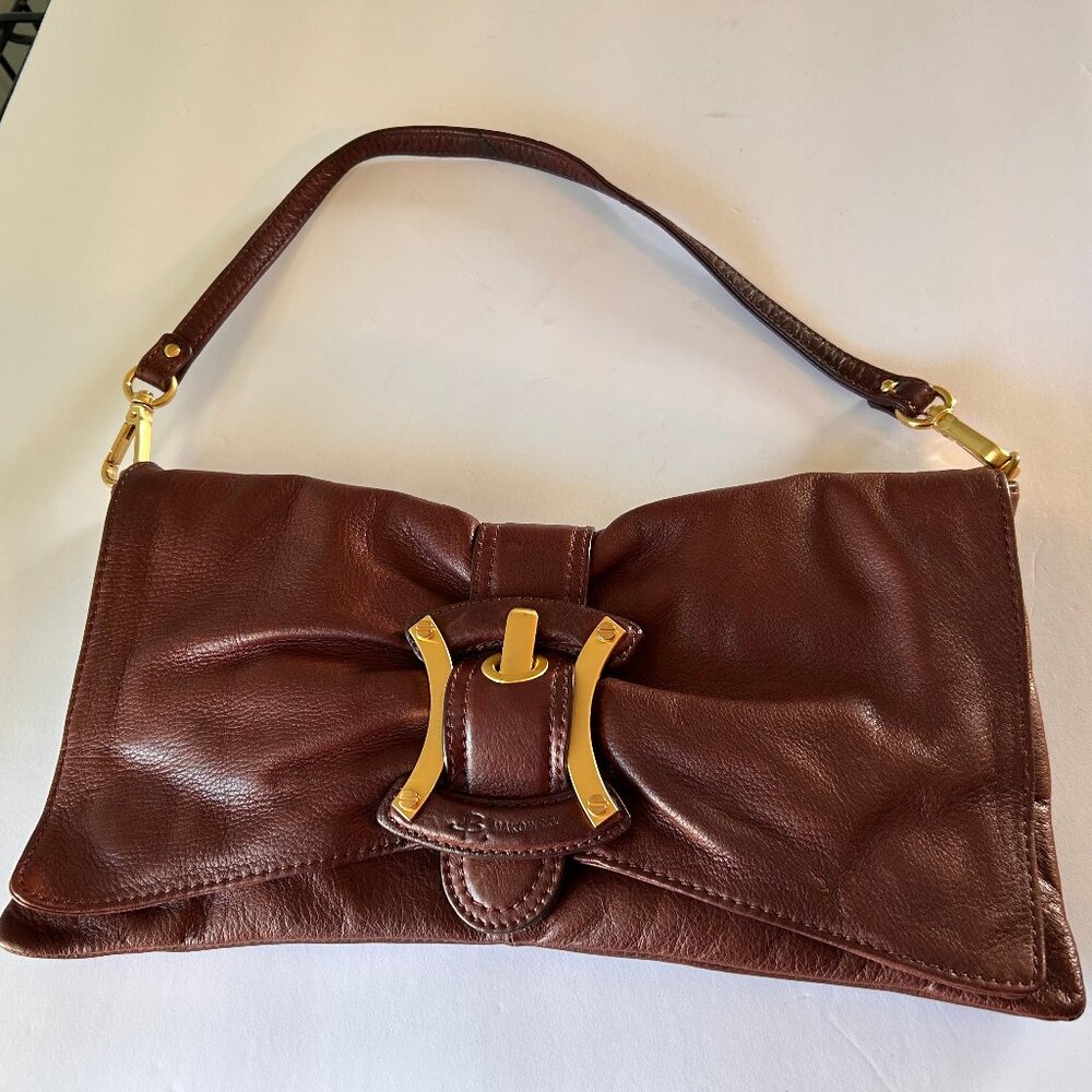 B. Makowsky Brown Leather Shoulder Bag/Clutch  Gold Hardware Y2K Leopard Lined - Picture 10 of 10